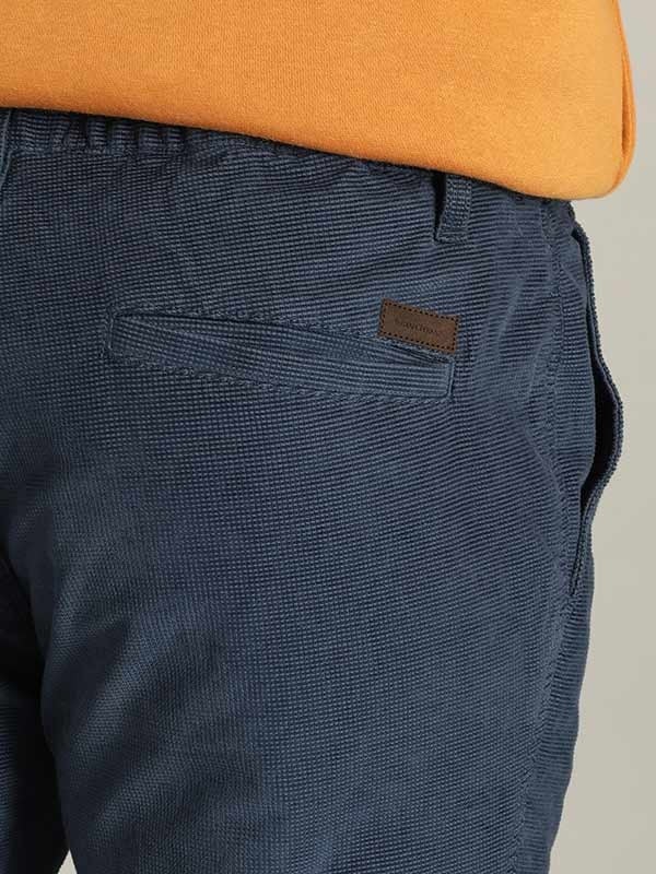 Indian Terrain Men's Comfort Fit Solid Navy Trousers